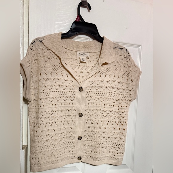 Cream Openwork Crochet Button-Up Top - Picture 3 of 8